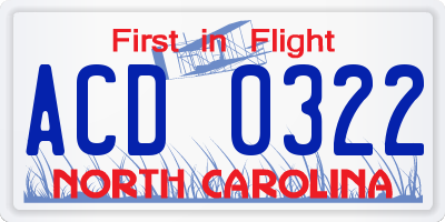 NC license plate ACD0322