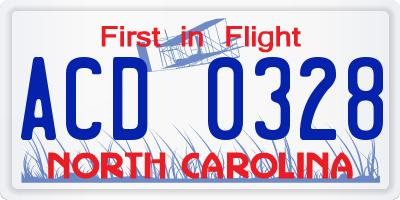 NC license plate ACD0328
