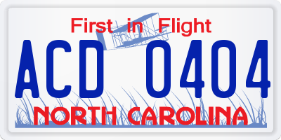 NC license plate ACD0404