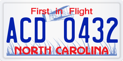 NC license plate ACD0432