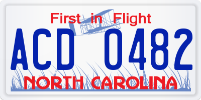 NC license plate ACD0482