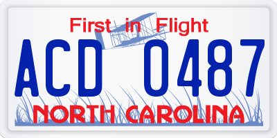 NC license plate ACD0487