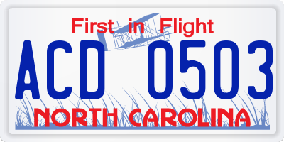 NC license plate ACD0503
