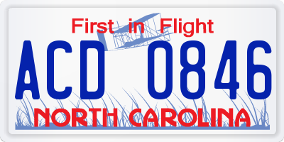 NC license plate ACD0846