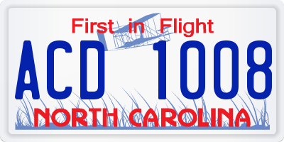 NC license plate ACD1008
