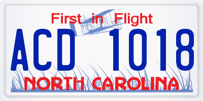 NC license plate ACD1018
