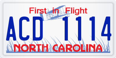 NC license plate ACD1114