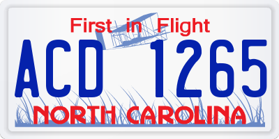 NC license plate ACD1265