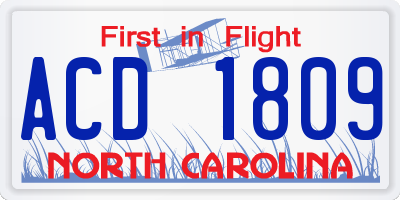 NC license plate ACD1809