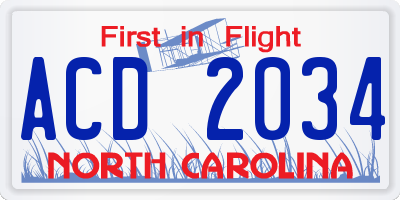 NC license plate ACD2034