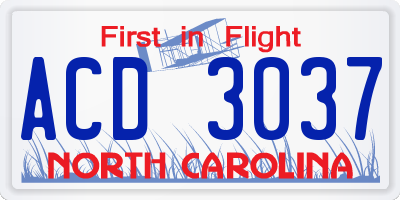 NC license plate ACD3037