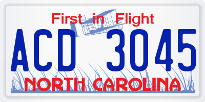 NC license plate ACD3045