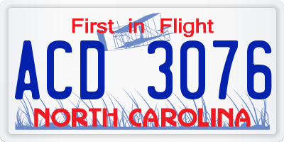 NC license plate ACD3076
