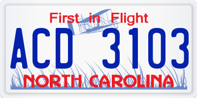 NC license plate ACD3103