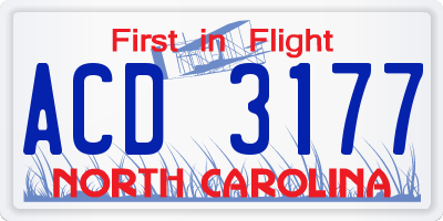 NC license plate ACD3177