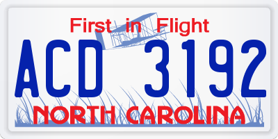 NC license plate ACD3192