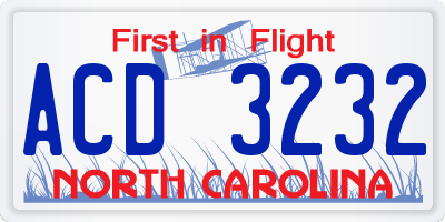 NC license plate ACD3232