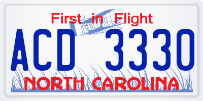 NC license plate ACD3330