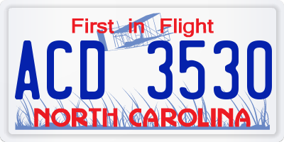 NC license plate ACD3530