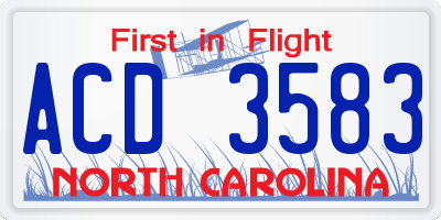 NC license plate ACD3583