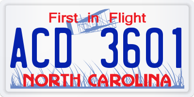NC license plate ACD3601