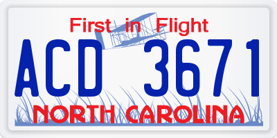 NC license plate ACD3671