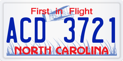 NC license plate ACD3721
