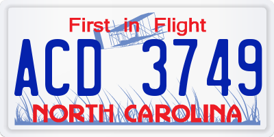 NC license plate ACD3749