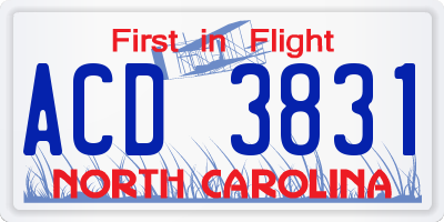 NC license plate ACD3831