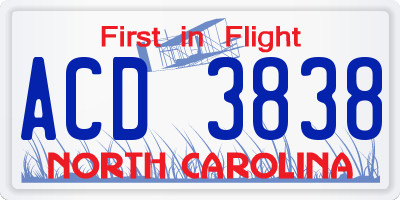 NC license plate ACD3838