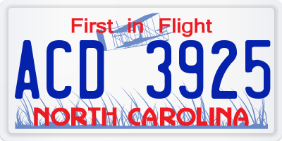 NC license plate ACD3925
