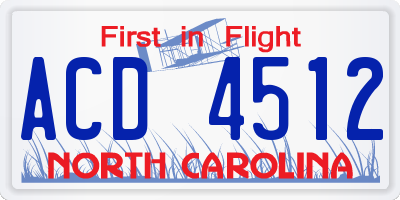 NC license plate ACD4512