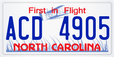 NC license plate ACD4905