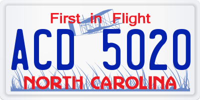NC license plate ACD5020