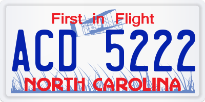NC license plate ACD5222