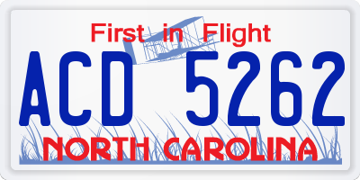 NC license plate ACD5262