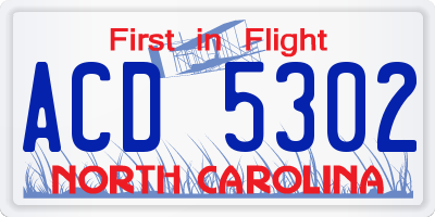 NC license plate ACD5302