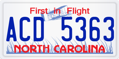 NC license plate ACD5363