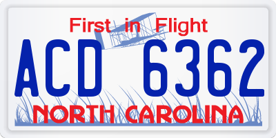 NC license plate ACD6362