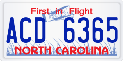 NC license plate ACD6365