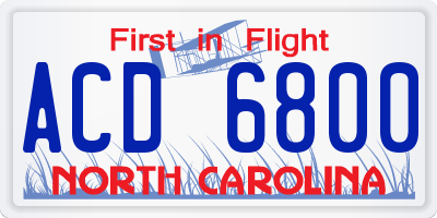 NC license plate ACD6800