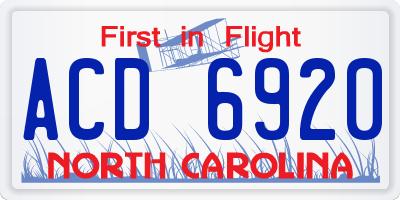 NC license plate ACD6920
