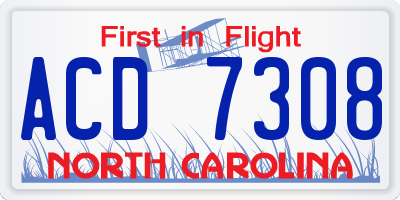 NC license plate ACD7308