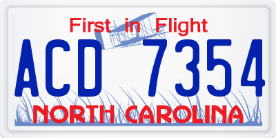 NC license plate ACD7354