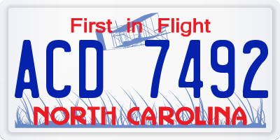 NC license plate ACD7492