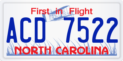NC license plate ACD7522