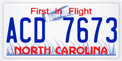 NC license plate ACD7673