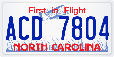 NC license plate ACD7804
