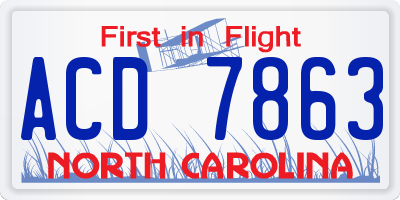 NC license plate ACD7863