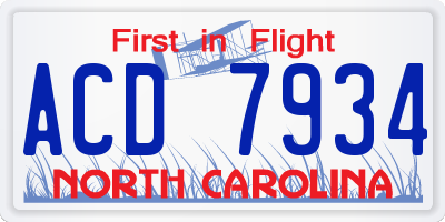 NC license plate ACD7934